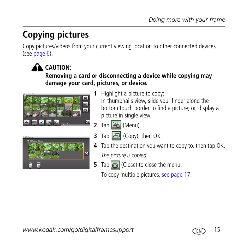 Copying pictures | Kodak M1020 User Manual | Page 15 / 28