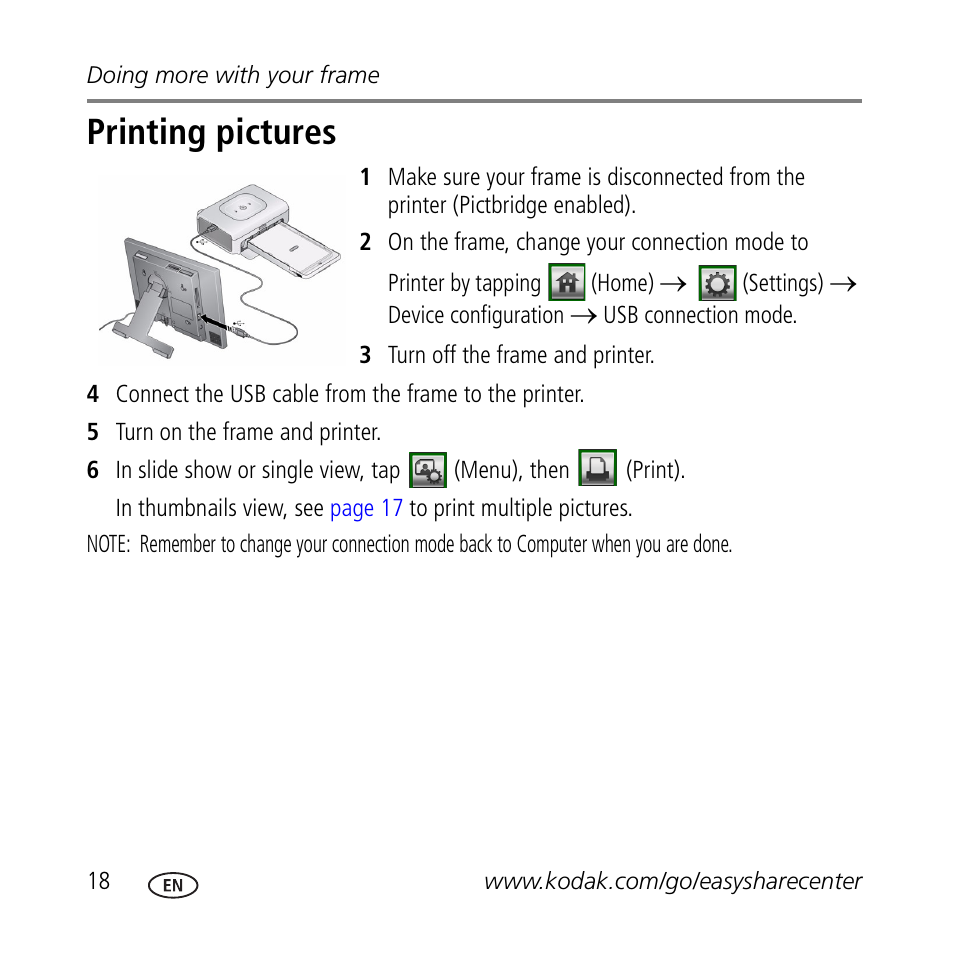 Printing pictures | Kodak M1020 User Manual | Page 18 / 28