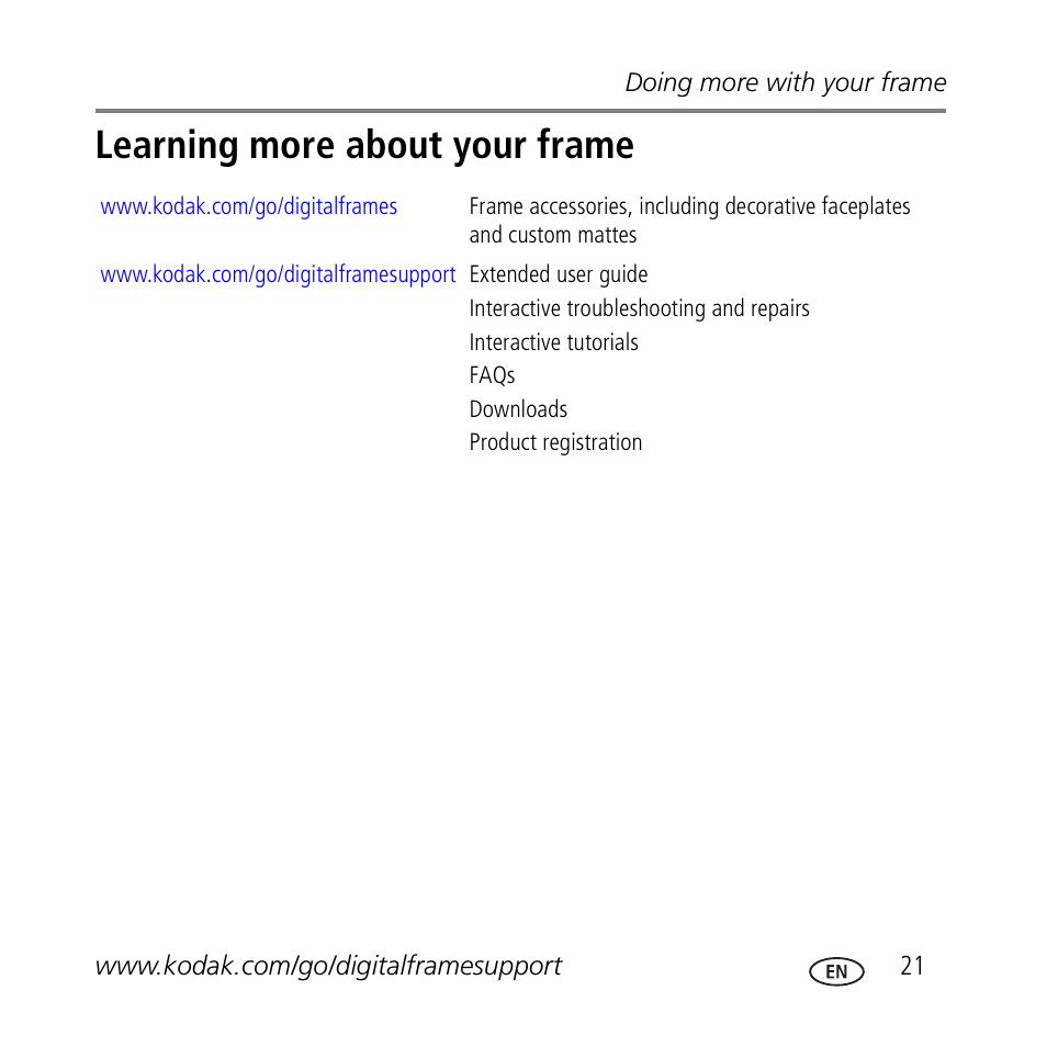 Learning more about your frame | Kodak M1020 User Manual | Page 21 / 28