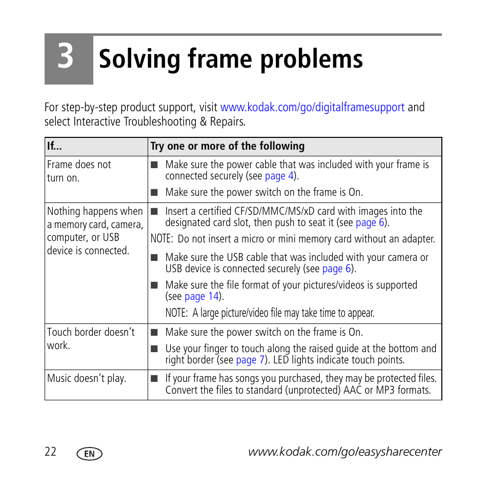 Solving frame problems | Kodak M1020 User Manual | Page 22 / 28