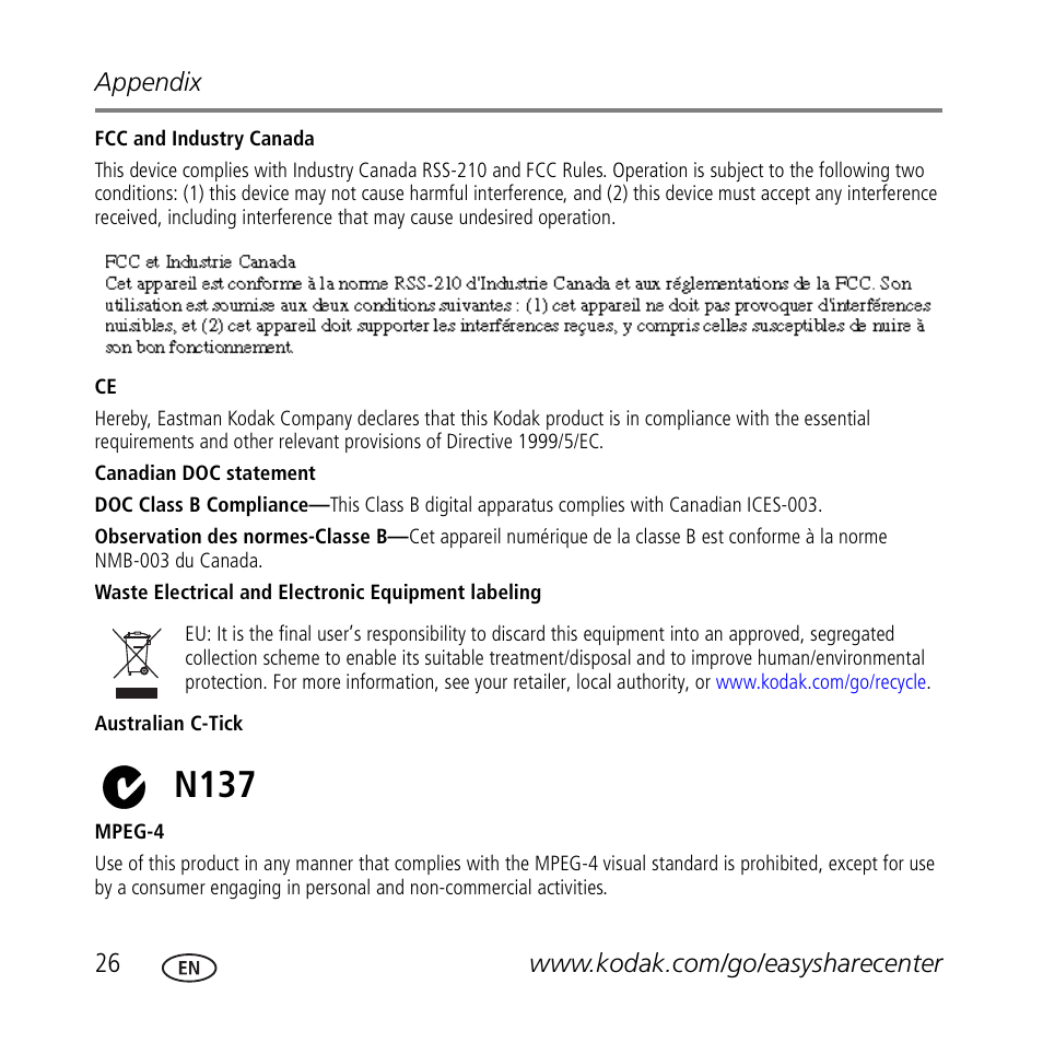 N137 | Kodak M1020 User Manual | Page 26 / 28