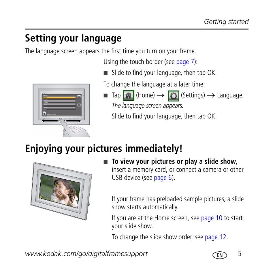 Setting your language, Enjoying your pictures immediately | Kodak M1020 User Manual | Page 5 / 28