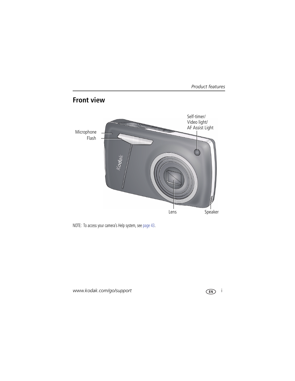Product features, Front view | Kodak M575 User Manual | Page 3 / 69