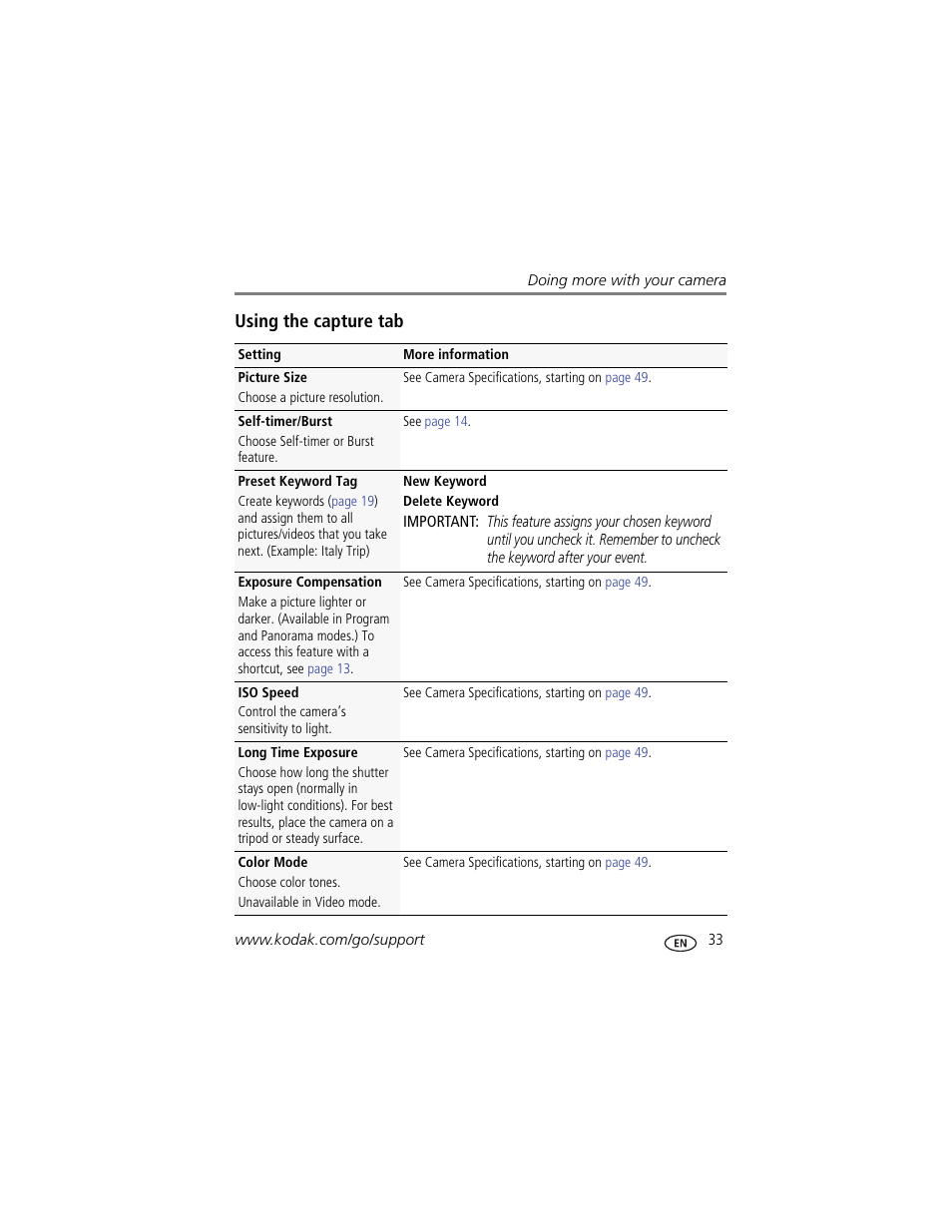 Using the capture tab | Kodak M575 User Manual | Page 39 / 69