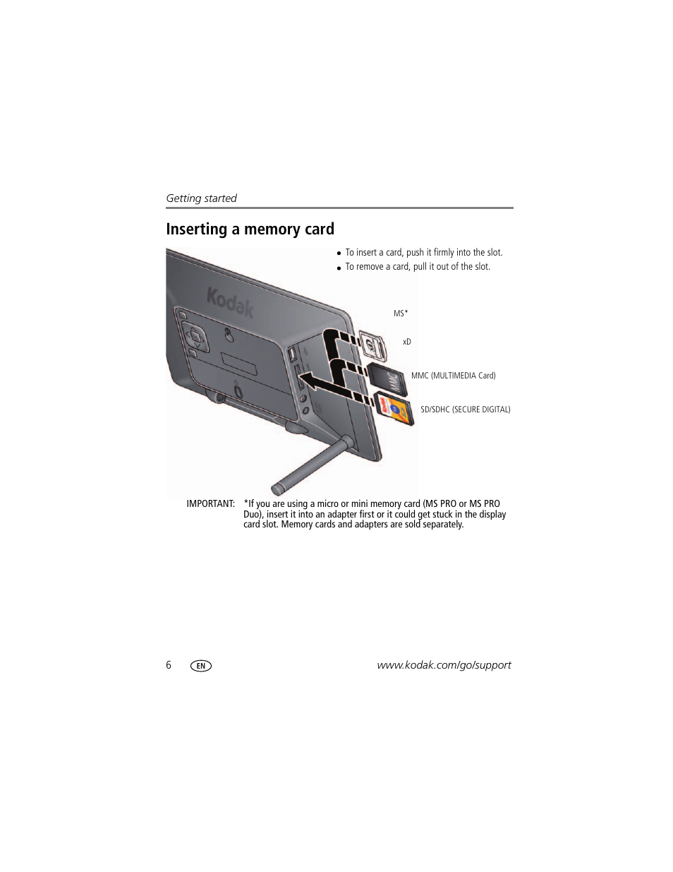 Inserting a memory card | Kodak P86 User Manual | Page 12 / 47