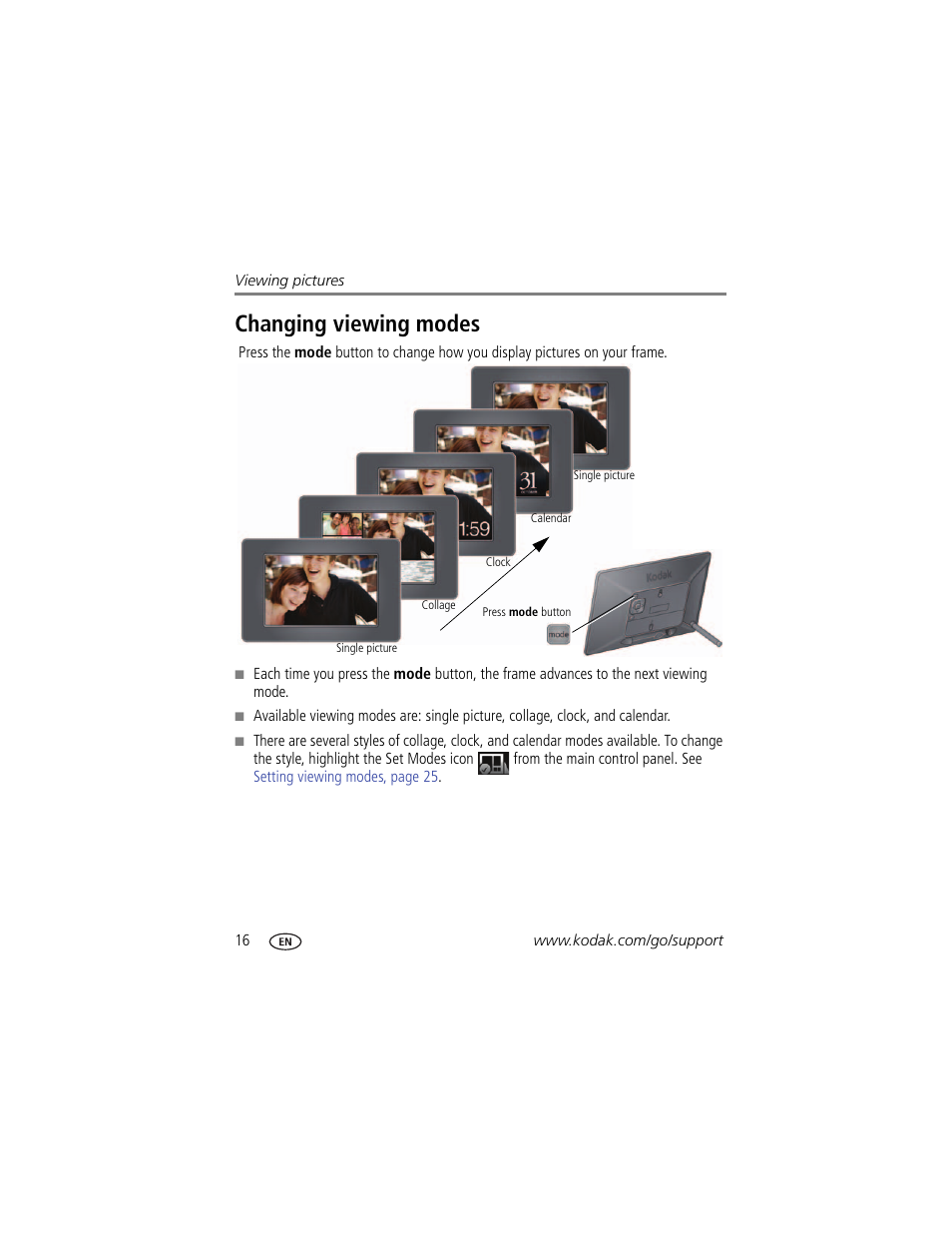 Changing viewing modes | Kodak P86 User Manual | Page 22 / 47