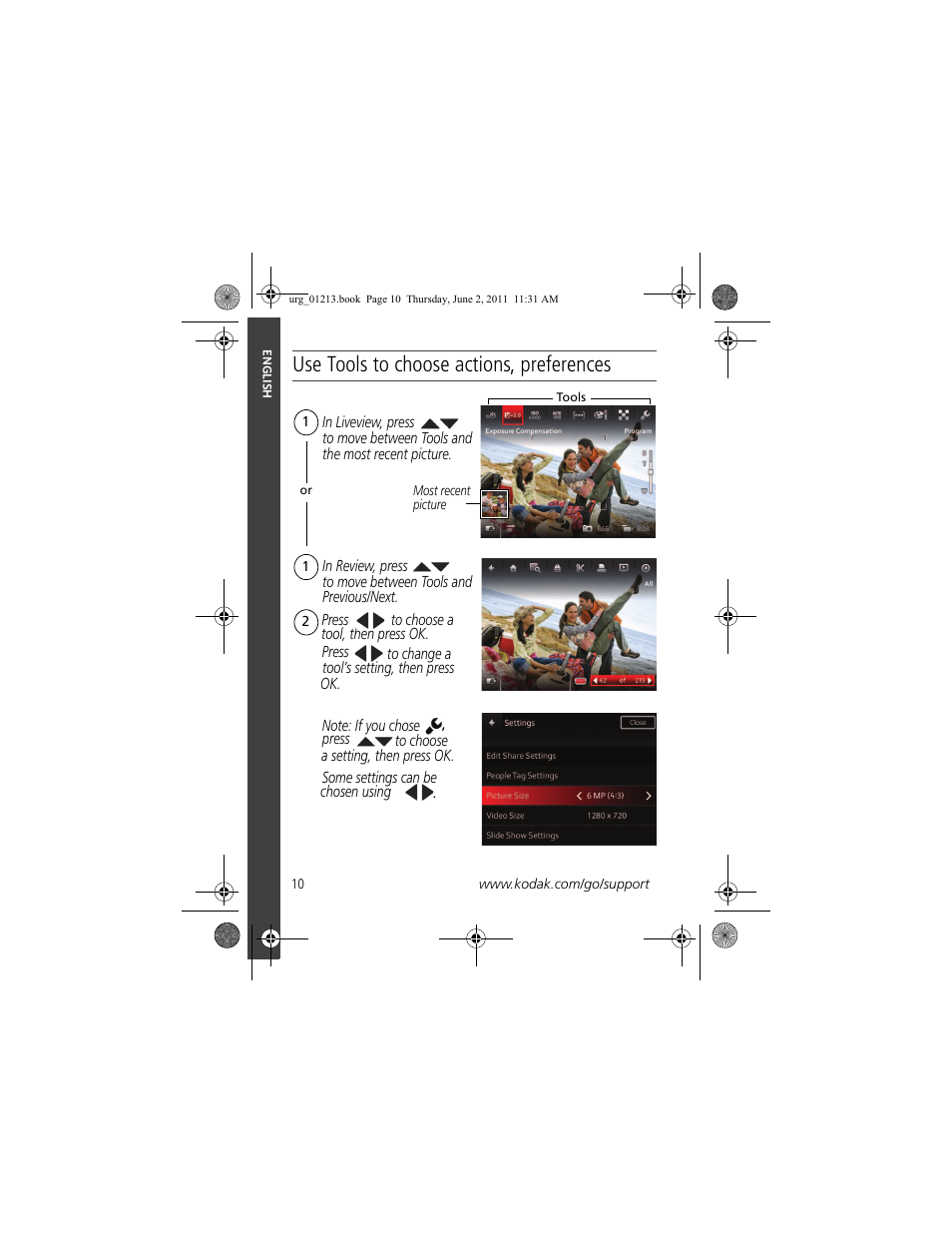 Use tools to choose actions, preferences | Kodak MAX Z990 User Manual | Page 10 / 28