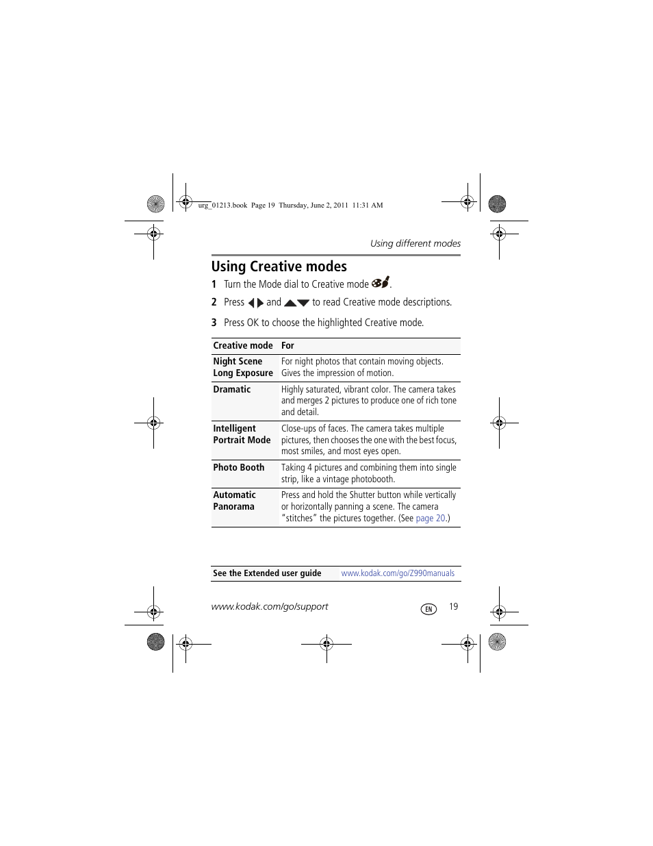 Using creative modes | Kodak MAX Z990 User Manual | Page 19 / 28
