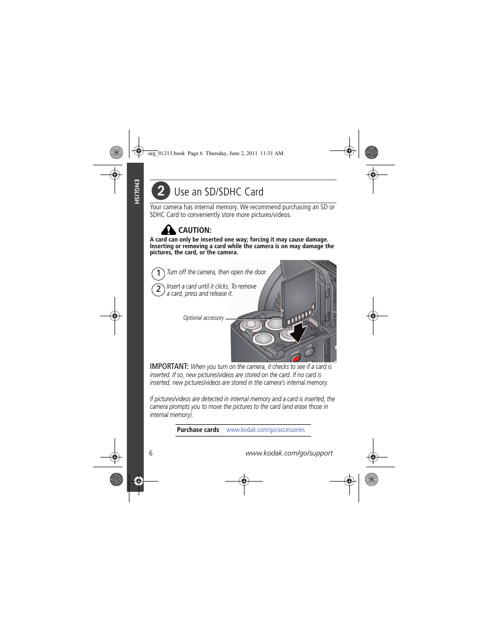 Use an sd/sdhc card | Kodak MAX Z990 User Manual | Page 6 / 28
