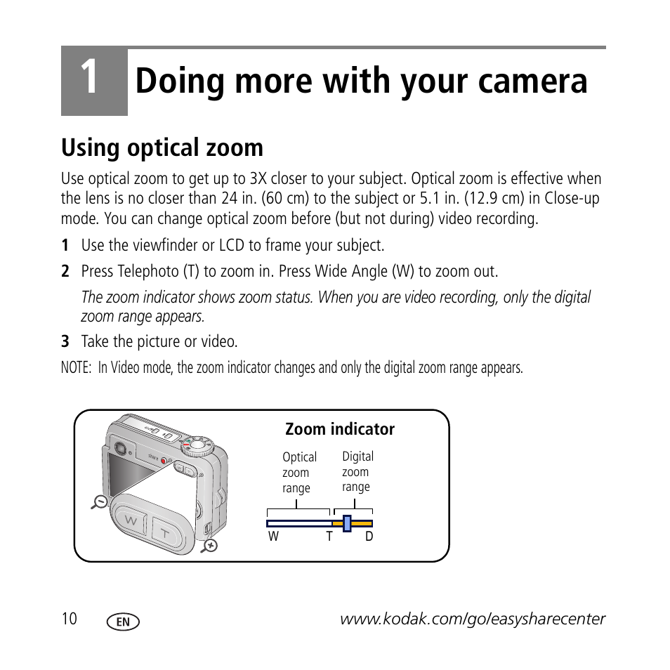 Doing more with your camera, Using optical zoom | Kodak C623 User Manual | Page 10 / 27