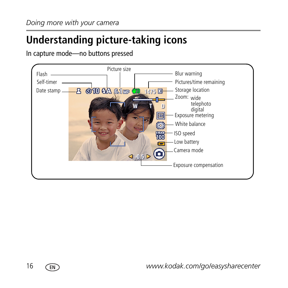 Understanding picture-taking icons | Kodak C623 User Manual | Page 16 / 27