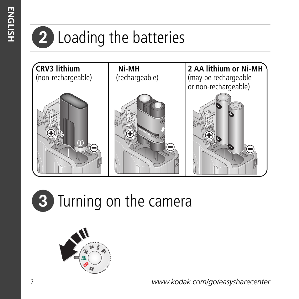 Loading the batteries, Turning on the camera | Kodak C623 User Manual | Page 2 / 27