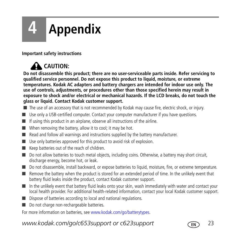 Appendix | Kodak C623 User Manual | Page 23 / 27