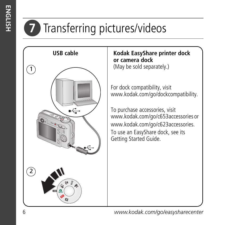 Transferring pictures/videos | Kodak C623 User Manual | Page 6 / 27