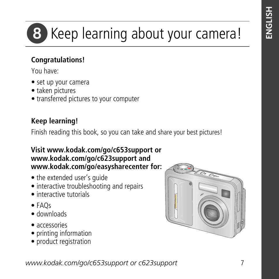 Keep learning about your camera | Kodak C623 User Manual | Page 7 / 27