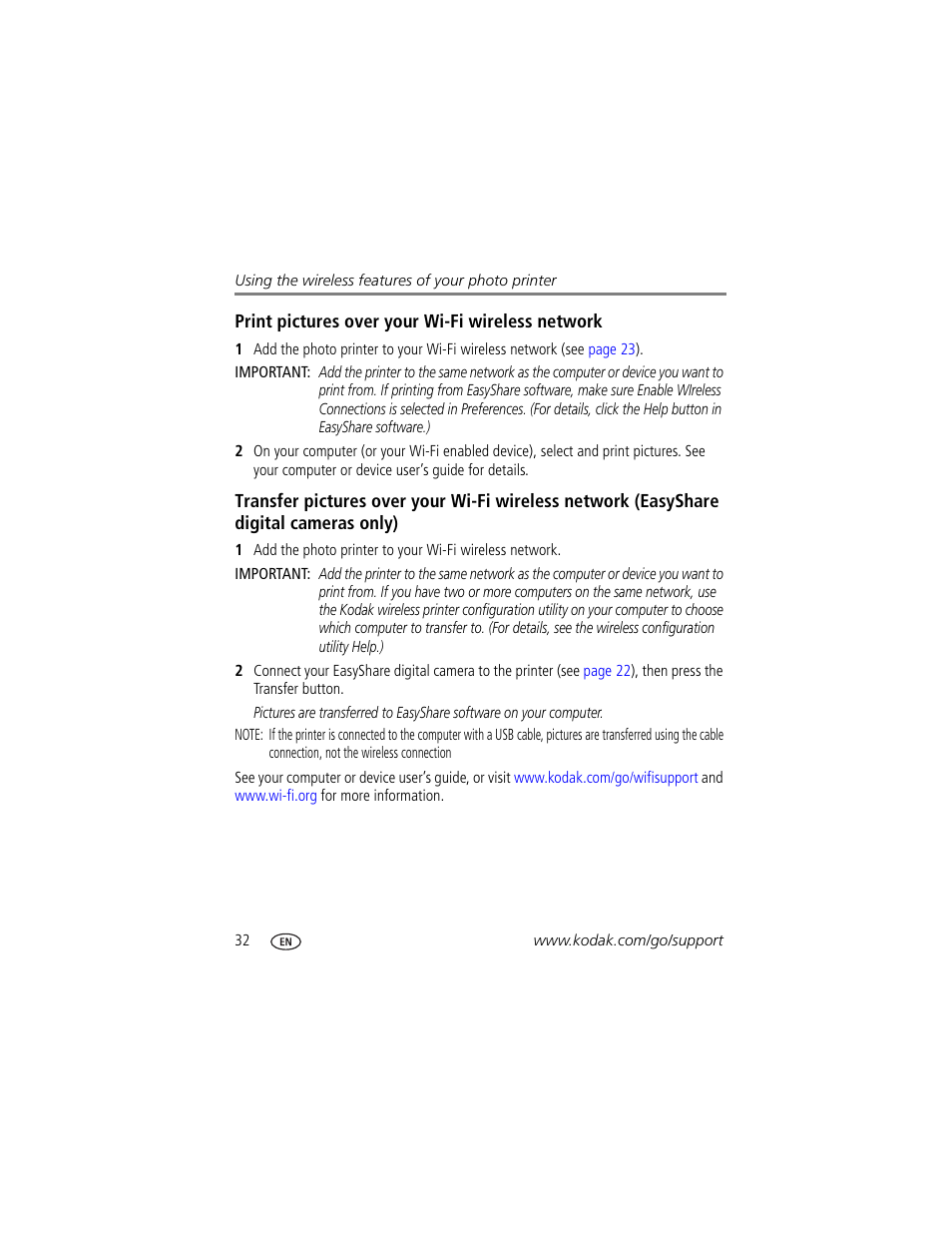 Print pictures over your wi-fi wireless network | Kodak 500 User Manual | Page 38 / 71