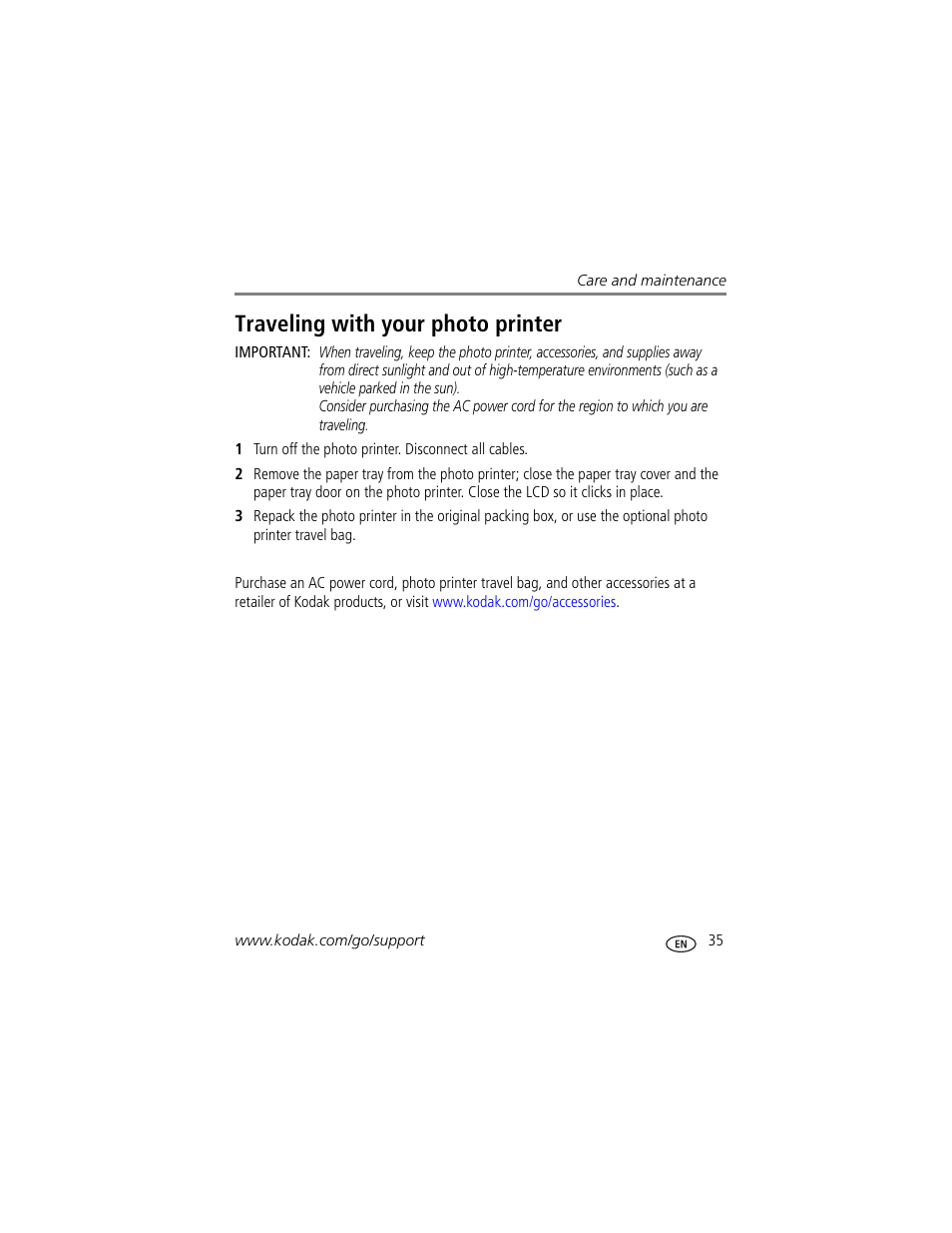 Traveling with your photo printer | Kodak 500 User Manual | Page 41 / 71