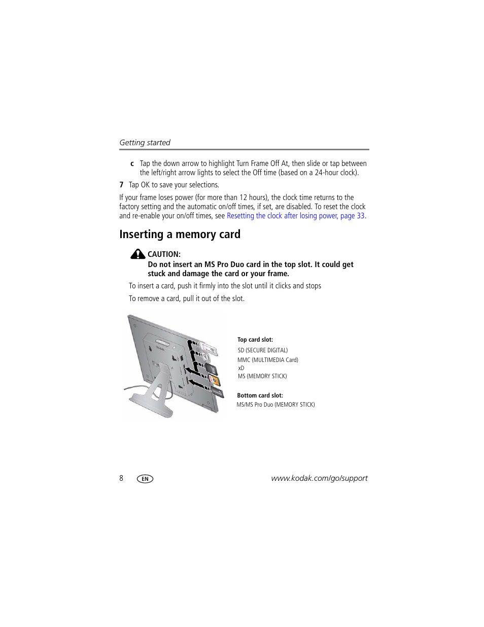 Inserting a memory card | Kodak P730 User Manual | Page 14 / 52