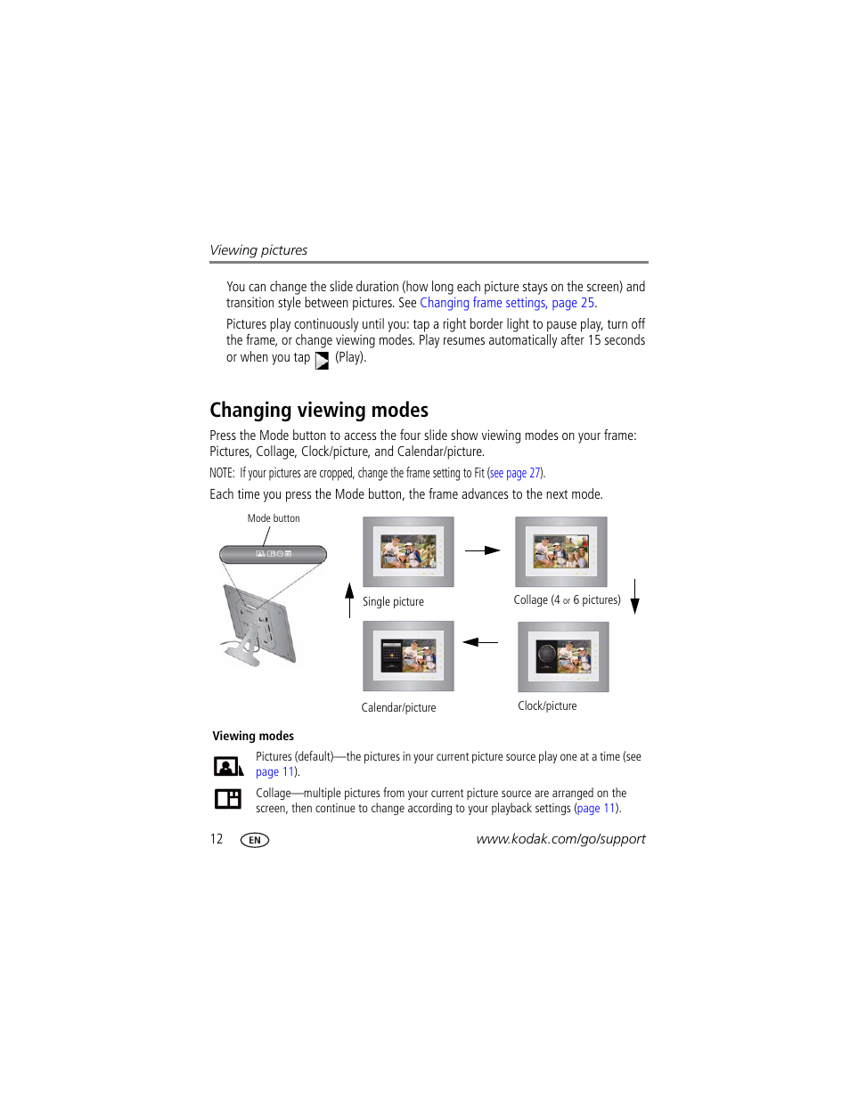 Changing viewing modes | Kodak P730 User Manual | Page 18 / 52