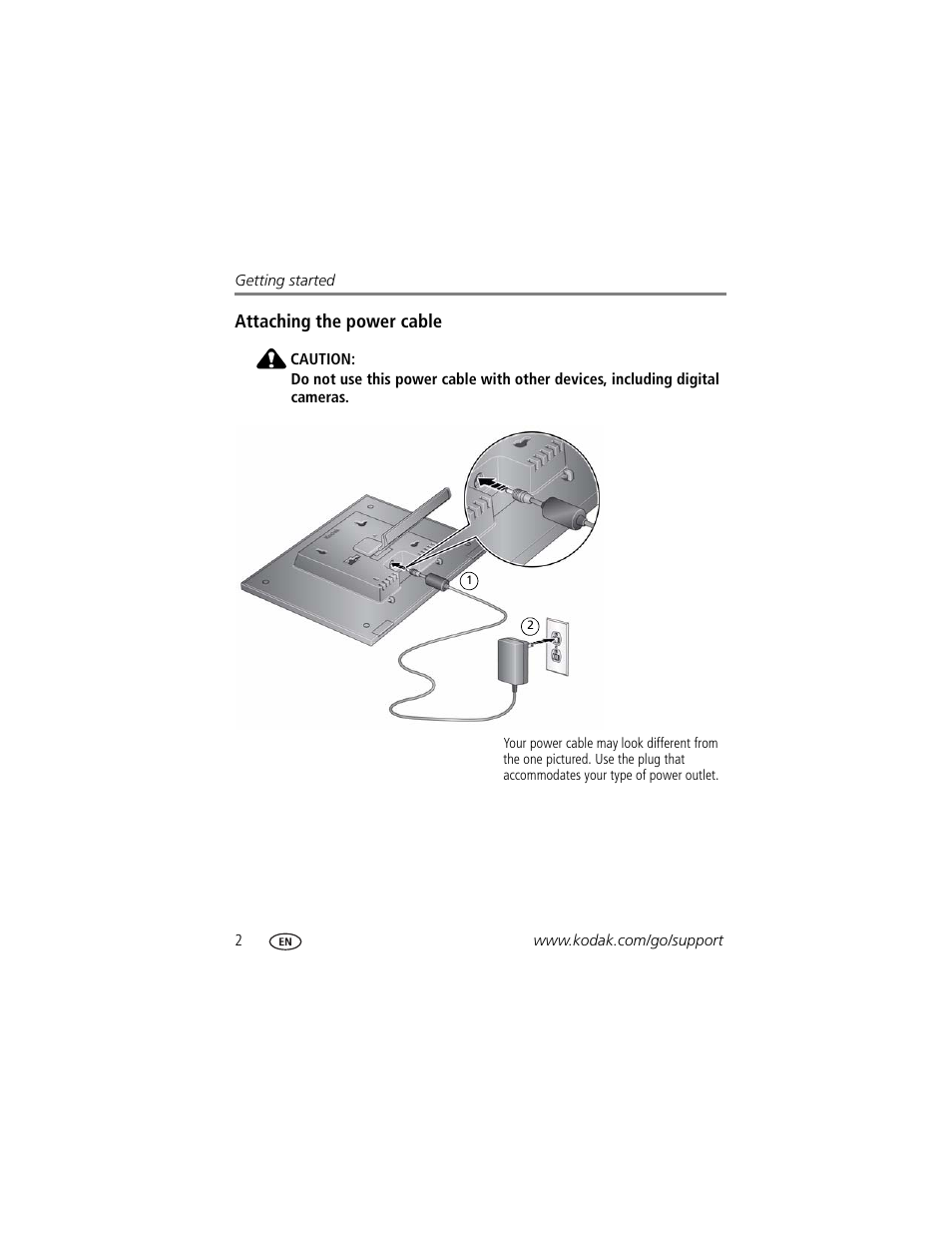 Attaching the power cable | Kodak P730 User Manual | Page 8 / 52