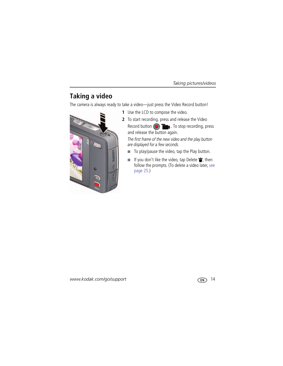 Taking a video | Kodak TOUCH M577 User Manual | Page 23 / 82