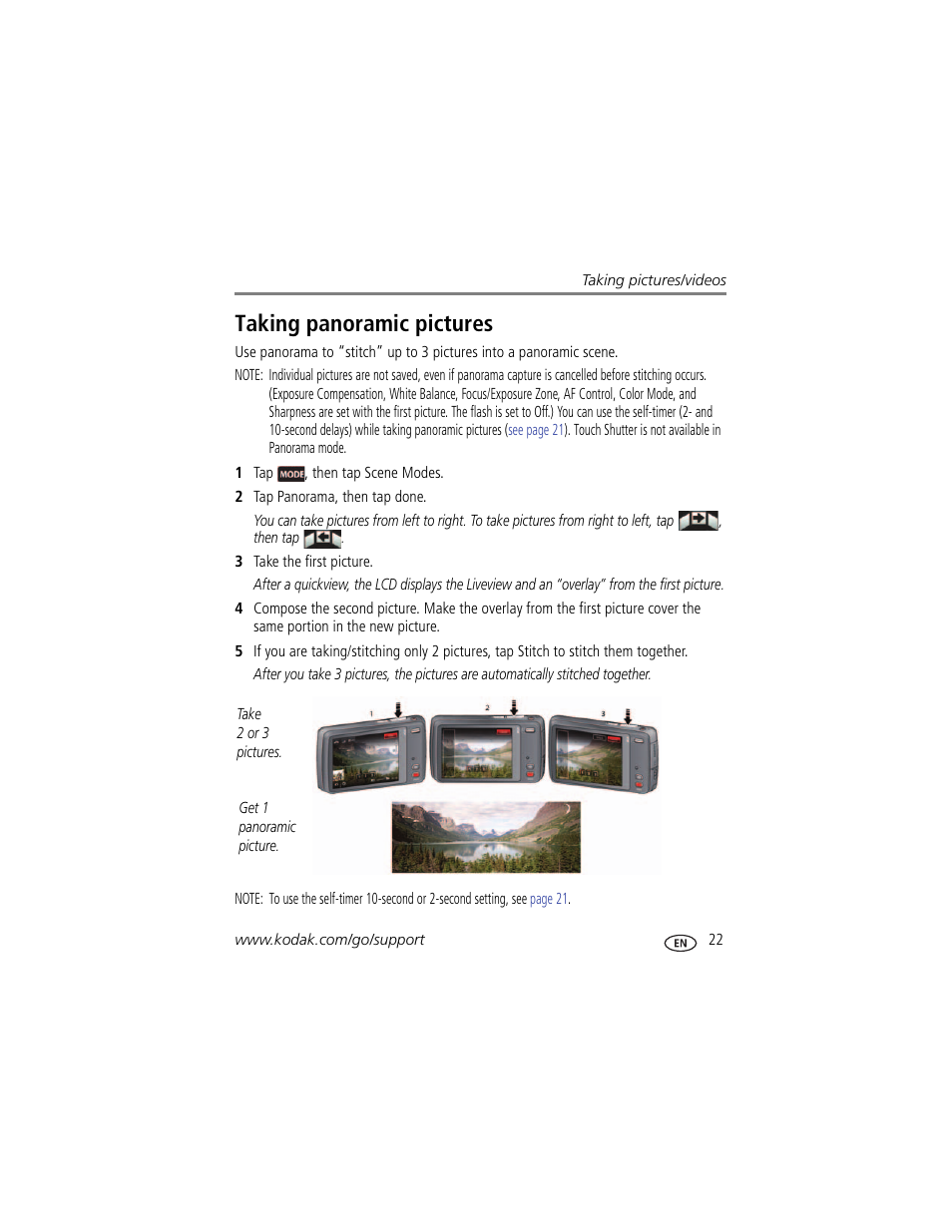 Taking panoramic pictures | Kodak TOUCH M577 User Manual | Page 31 / 82