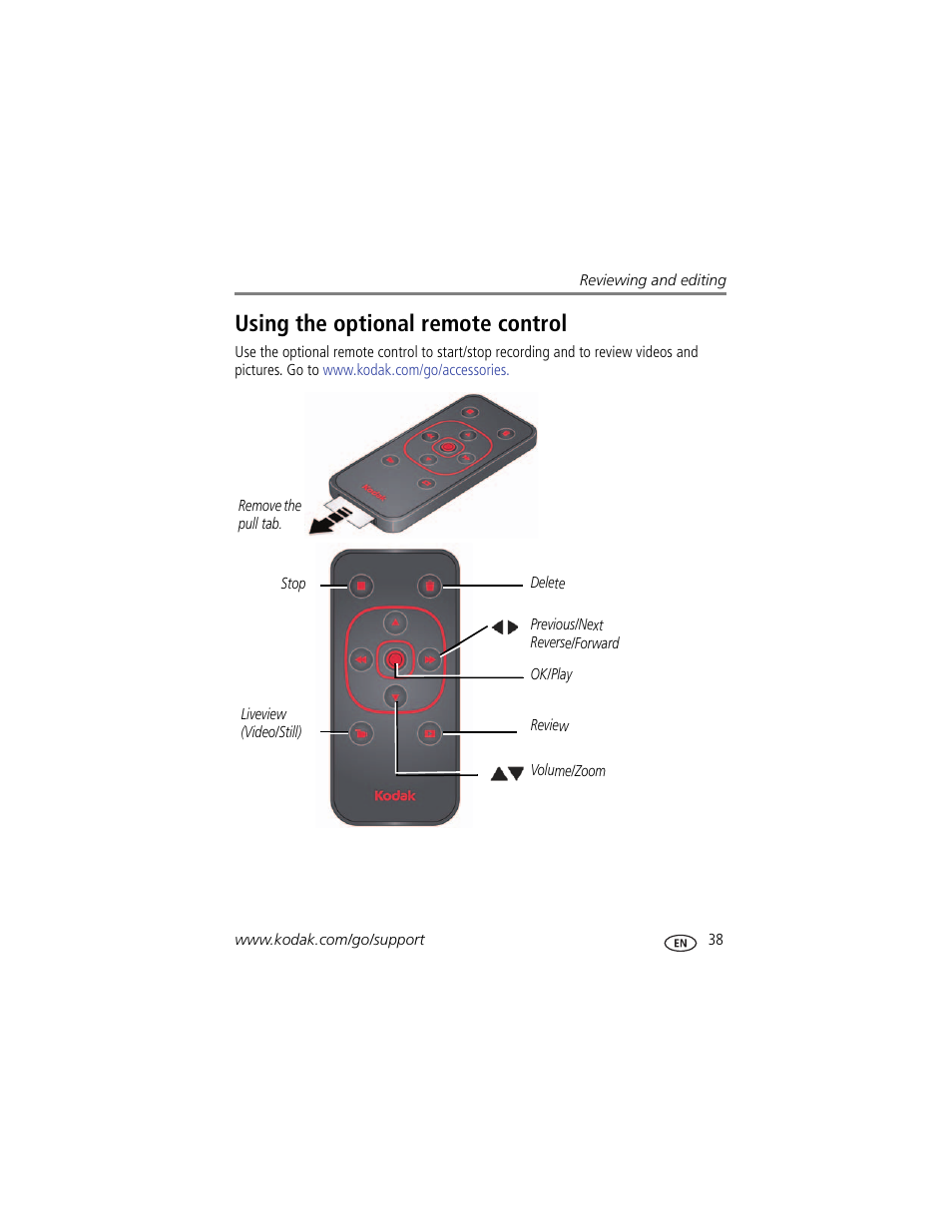 Using the optional remote control | Kodak TOUCH M577 User Manual | Page 47 / 82
