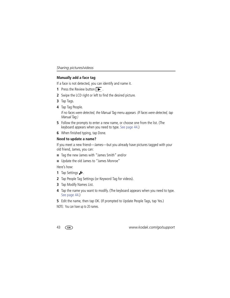 Need to update a name | Kodak TOUCH M577 User Manual | Page 52 / 82