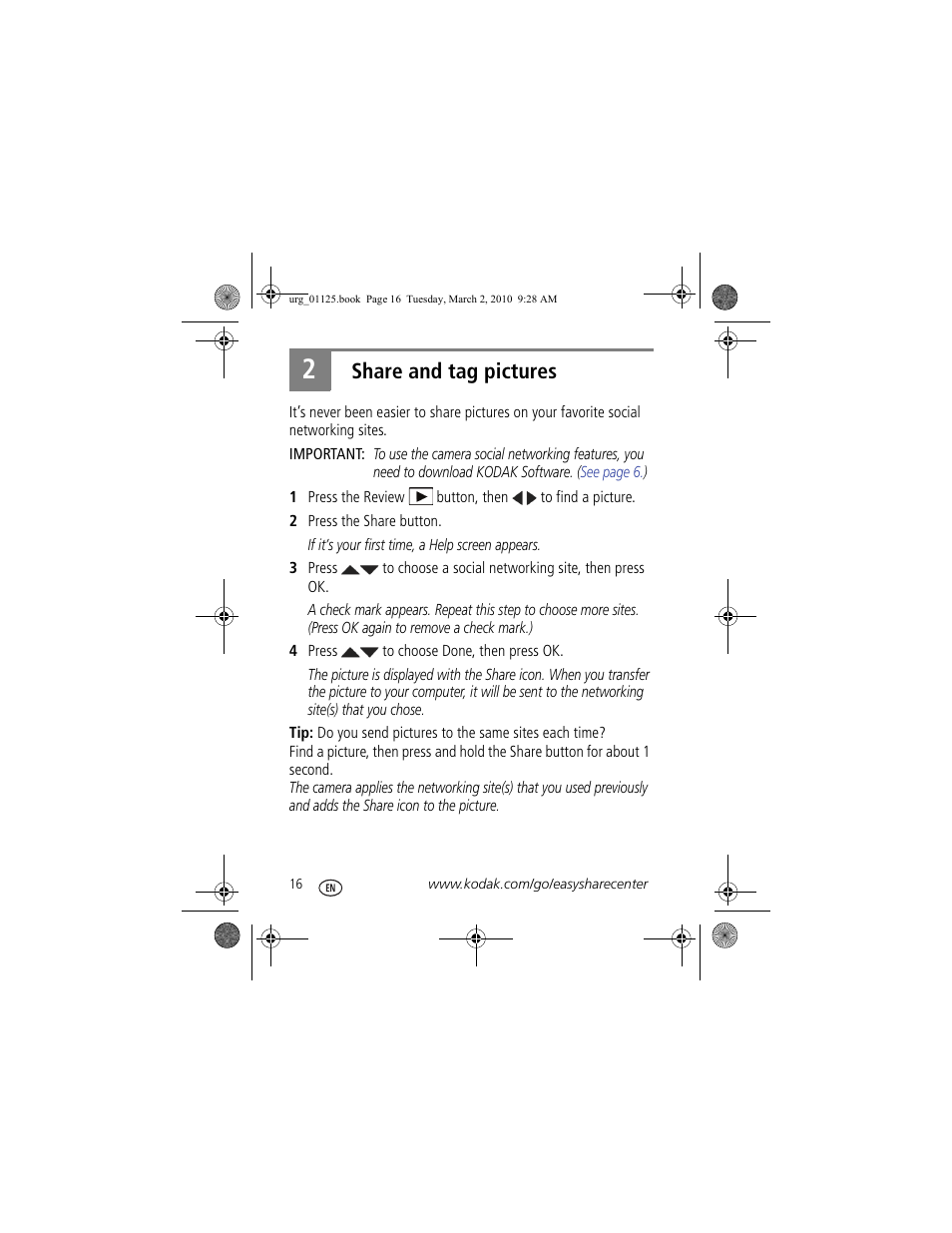 Share and tag pictures | Kodak M580 User Manual | Page 16 / 28
