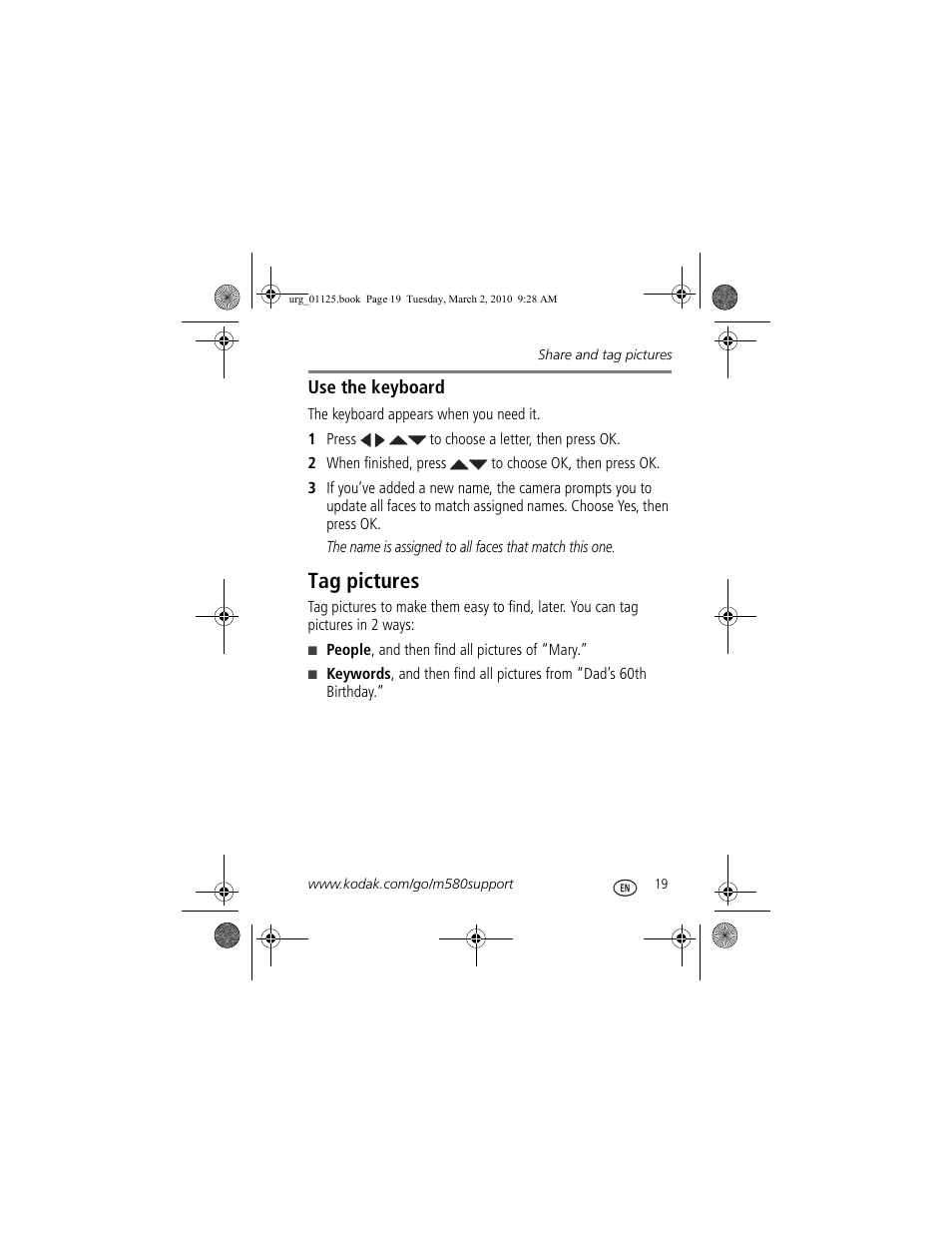 Tag pictures | Kodak M580 User Manual | Page 19 / 28