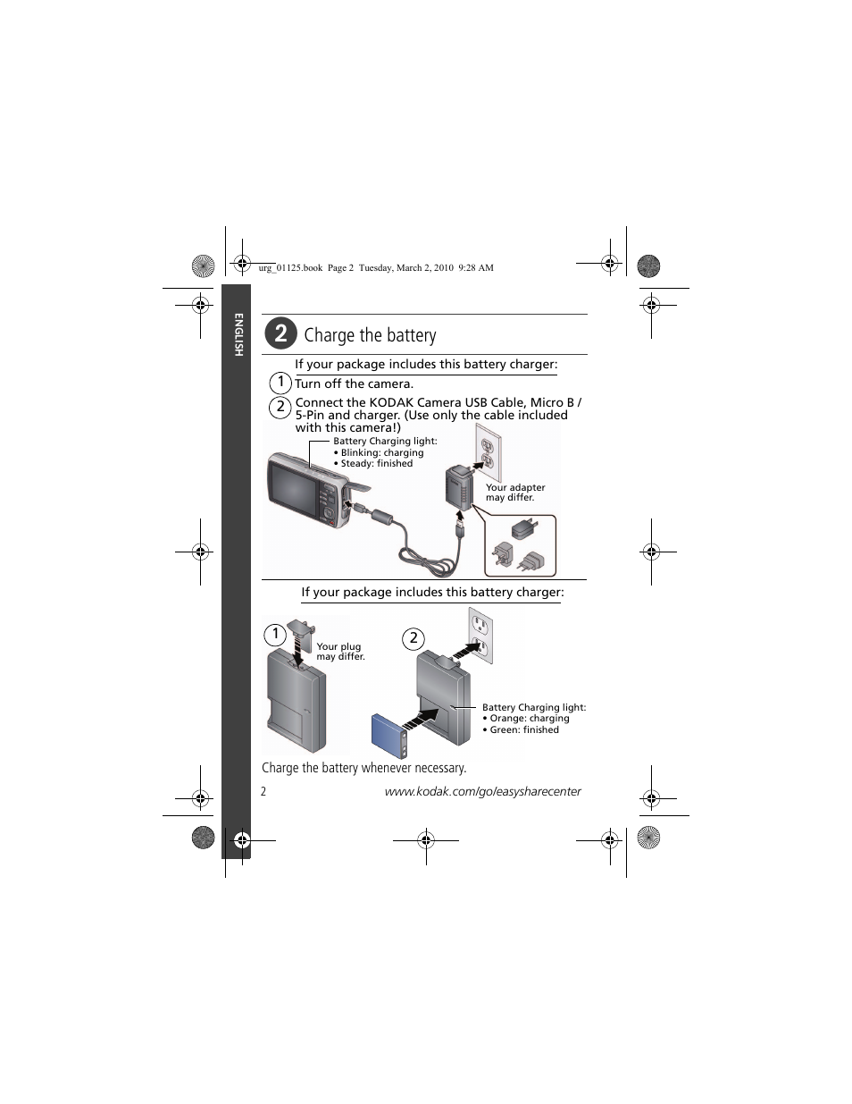 Charge the battery | Kodak M580 User Manual | Page 2 / 28