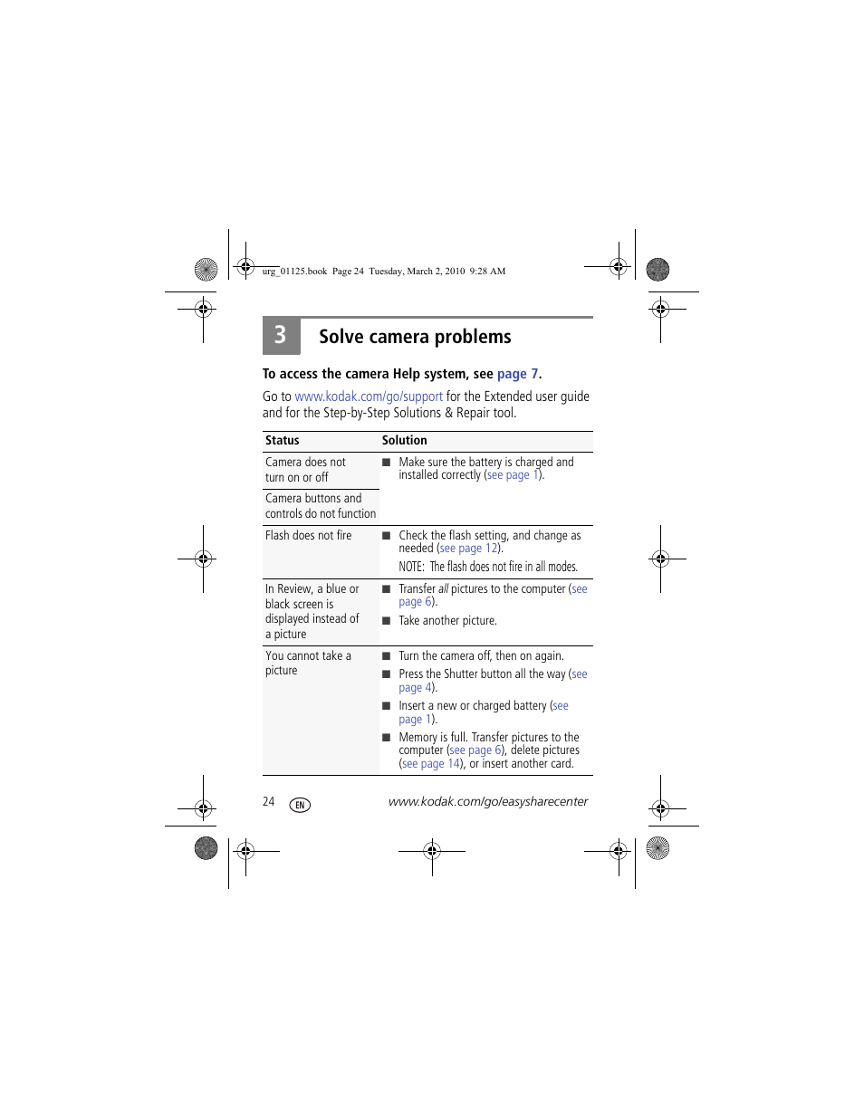 Solve camera problems | Kodak M580 User Manual | Page 24 / 28