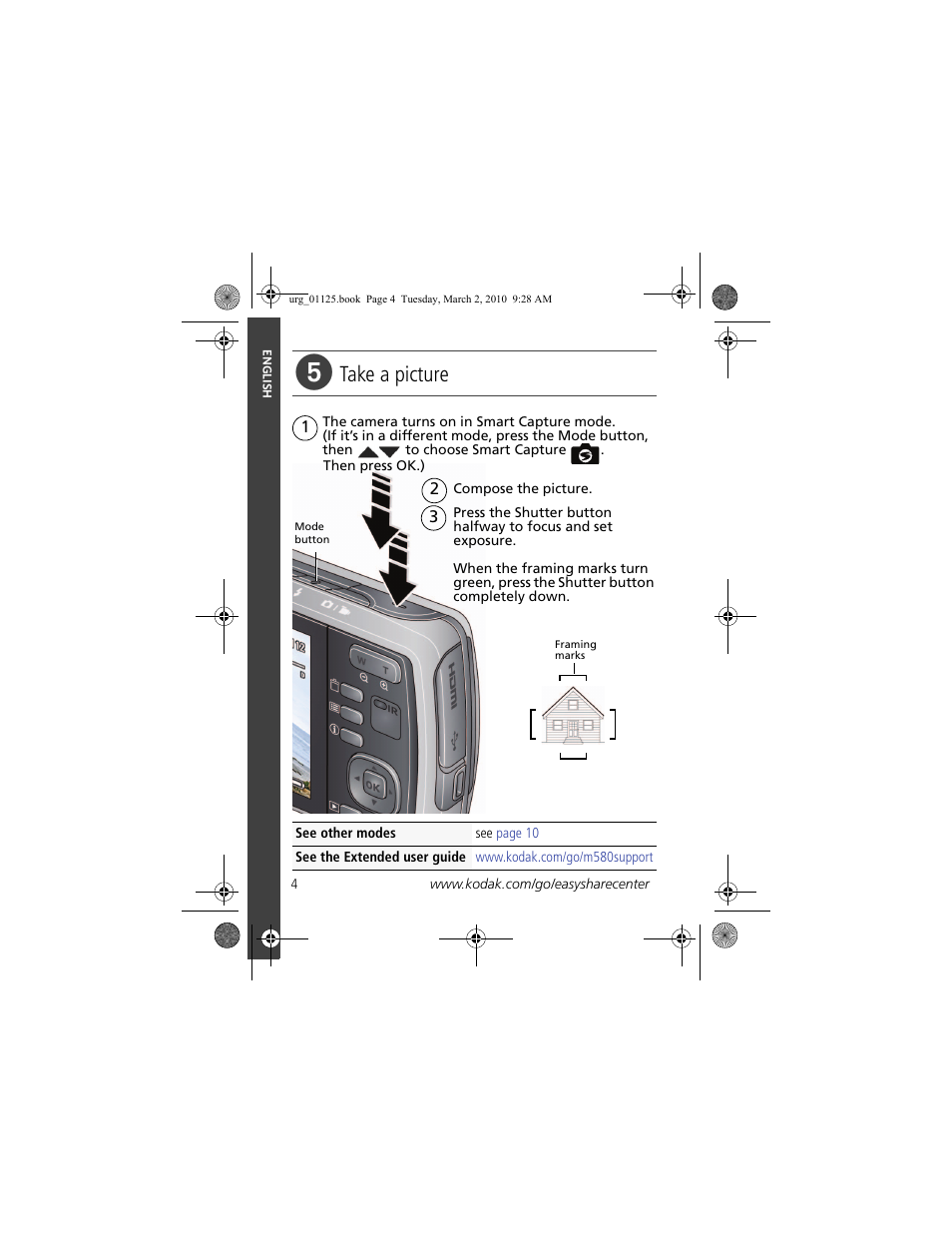 Take a picture | Kodak M580 User Manual | Page 4 / 28