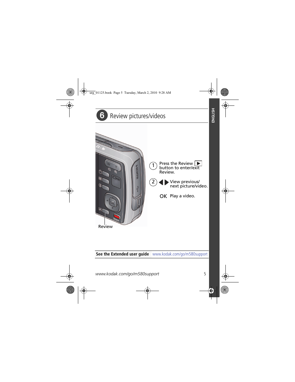 Review pictures/videos | Kodak M580 User Manual | Page 5 / 28