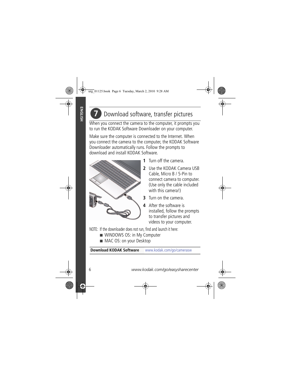 Download software, transfer pictures | Kodak M580 User Manual | Page 6 / 28