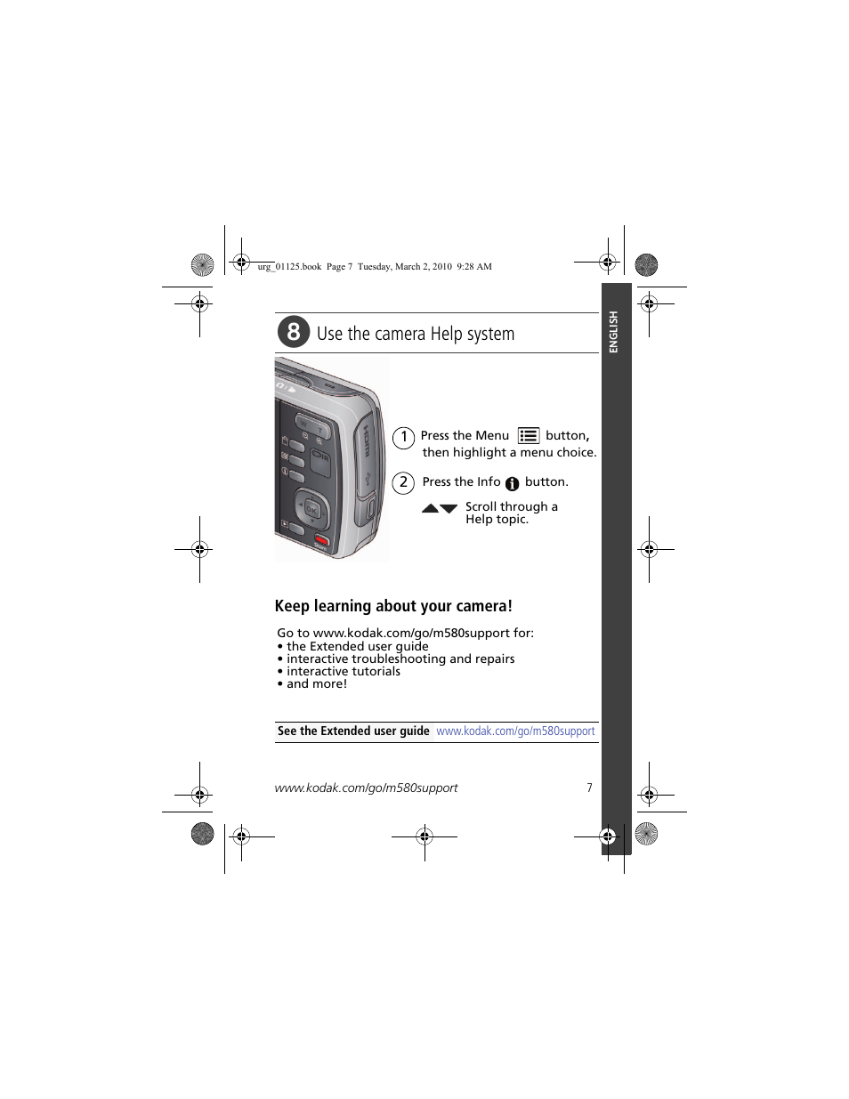 Use the camera help system | Kodak M580 User Manual | Page 7 / 28