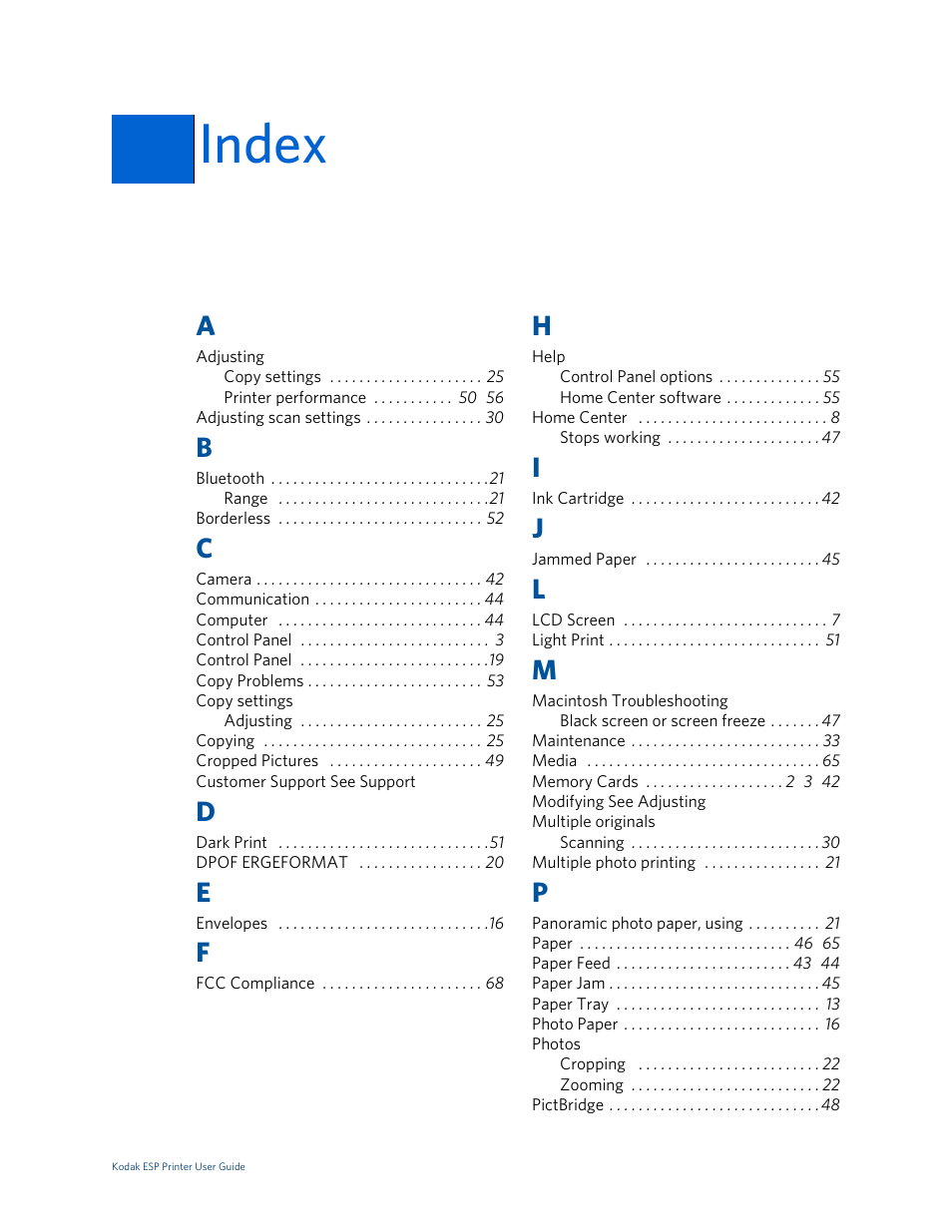 Index, Index 71 | Kodak ESP 5 User Manual | Page 77 / 79