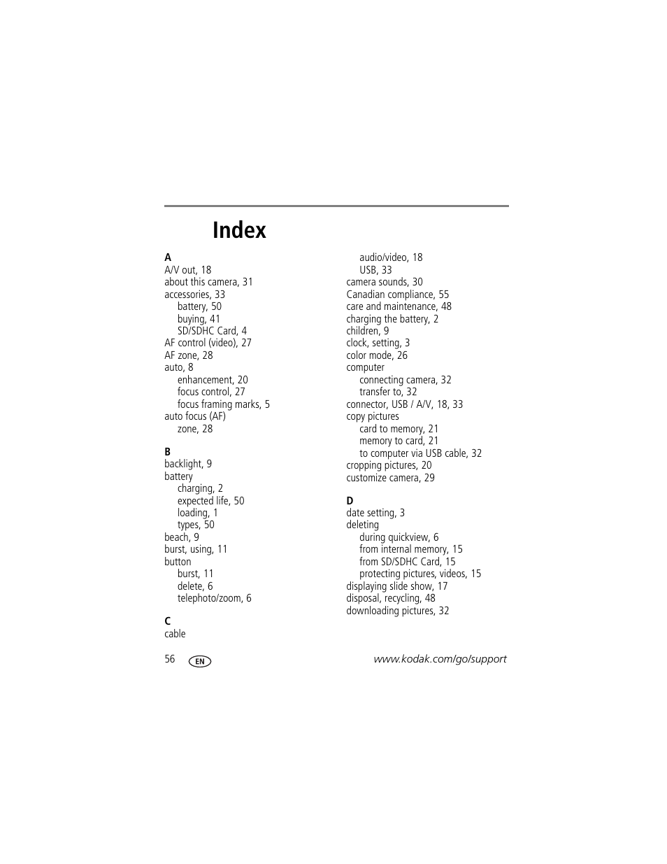 Index | Kodak MD81 User Manual | Page 62 / 66