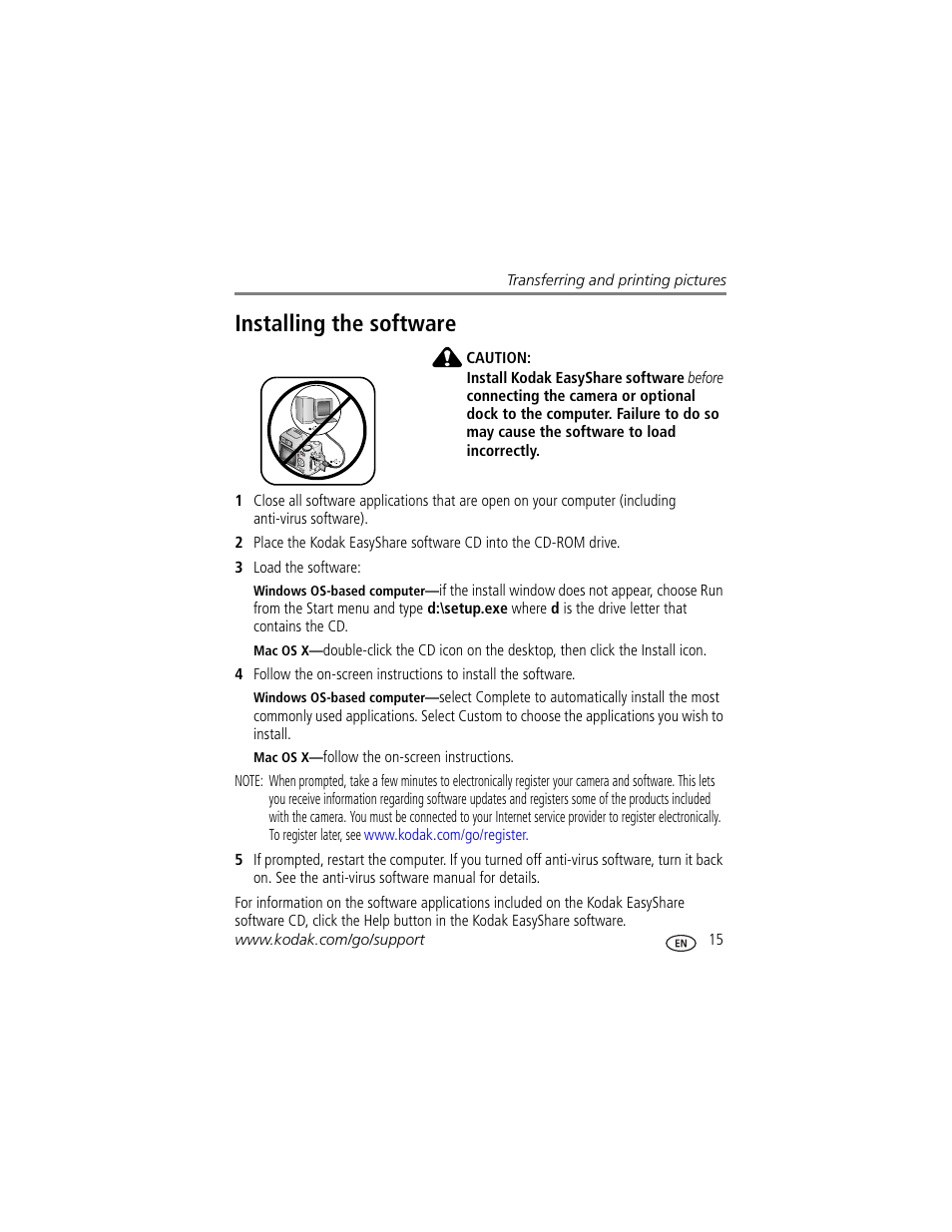 Installing the software | Kodak Z700 User Manual | Page 21 / 78