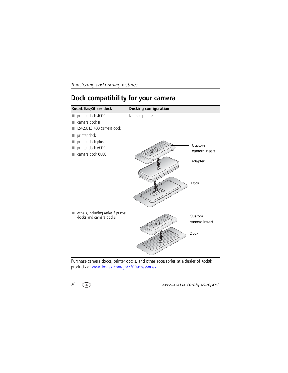 Dock compatibility for your camera | Kodak Z700 User Manual | Page 26 / 78