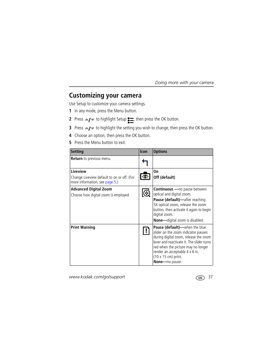 Customizing your camera | Kodak Z700 User Manual | Page 43 / 78