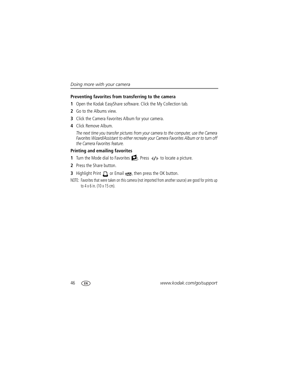 Printing and emailing favorites | Kodak Z700 User Manual | Page 52 / 78