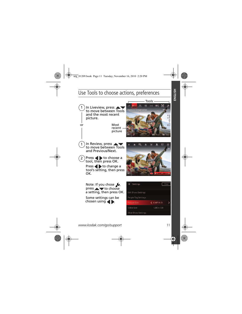 Use tools to choose actions, preferences | Kodak M552 User Manual | Page 11 / 26
