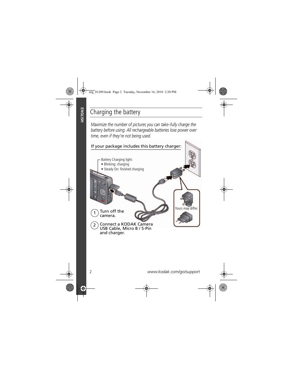 Charging the battery | Kodak M552 User Manual | Page 2 / 26