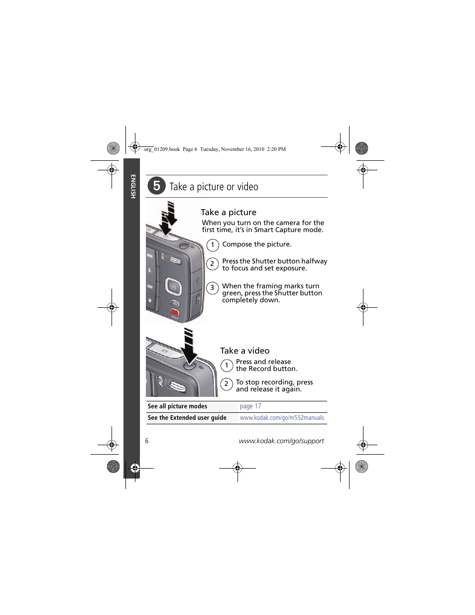 Take a picture or video | Kodak M552 User Manual | Page 6 / 26