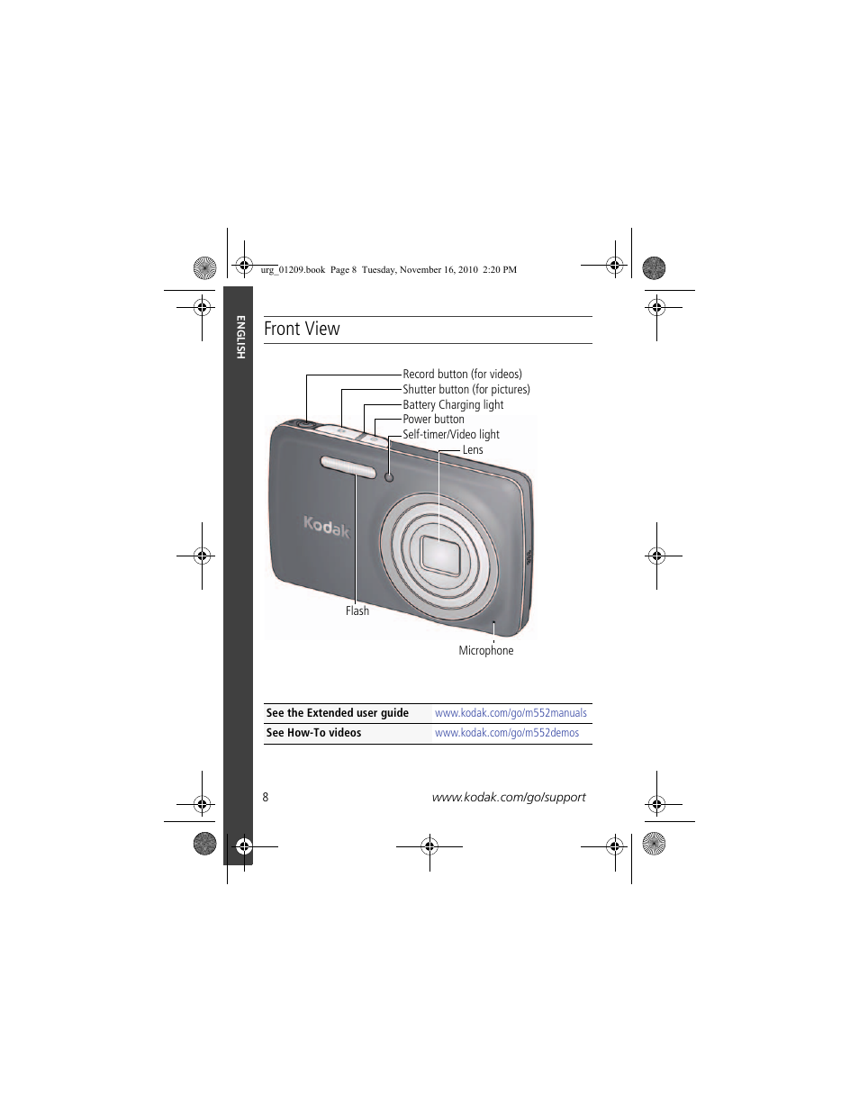 Front view | Kodak M552 User Manual | Page 8 / 26