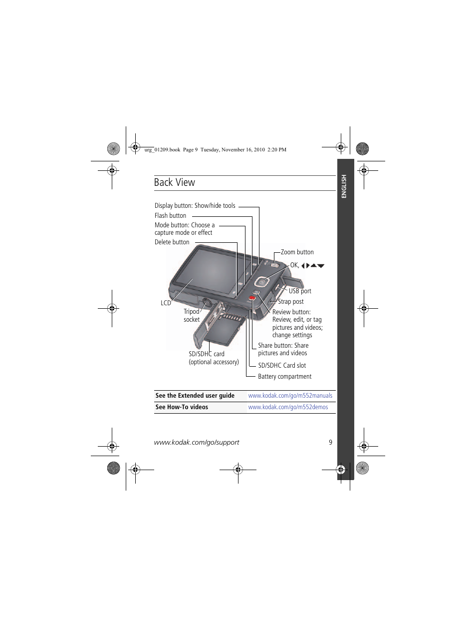 Back view | Kodak M552 User Manual | Page 9 / 26