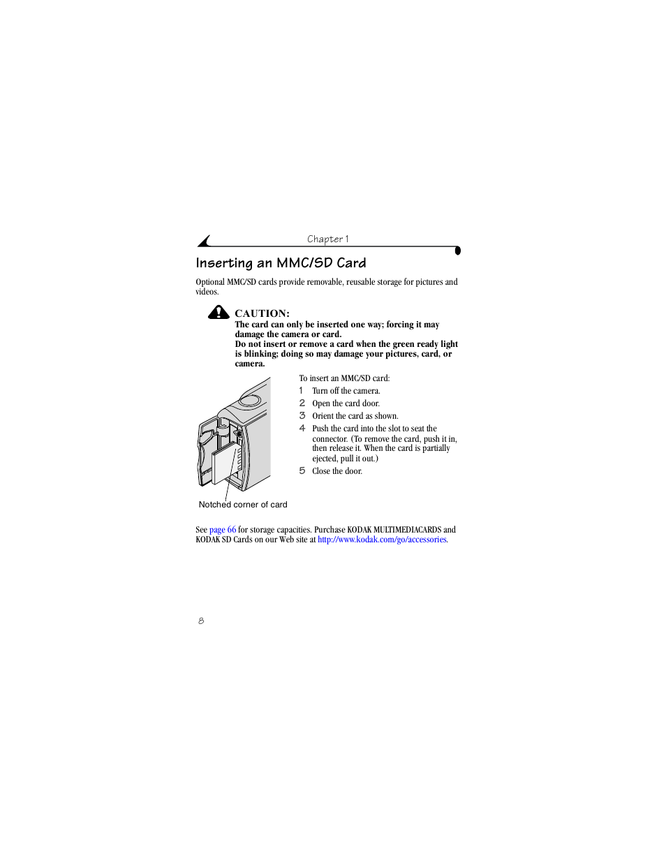 Inserting an mmc/sd card | Kodak LS420 User Manual | Page 18 / 90