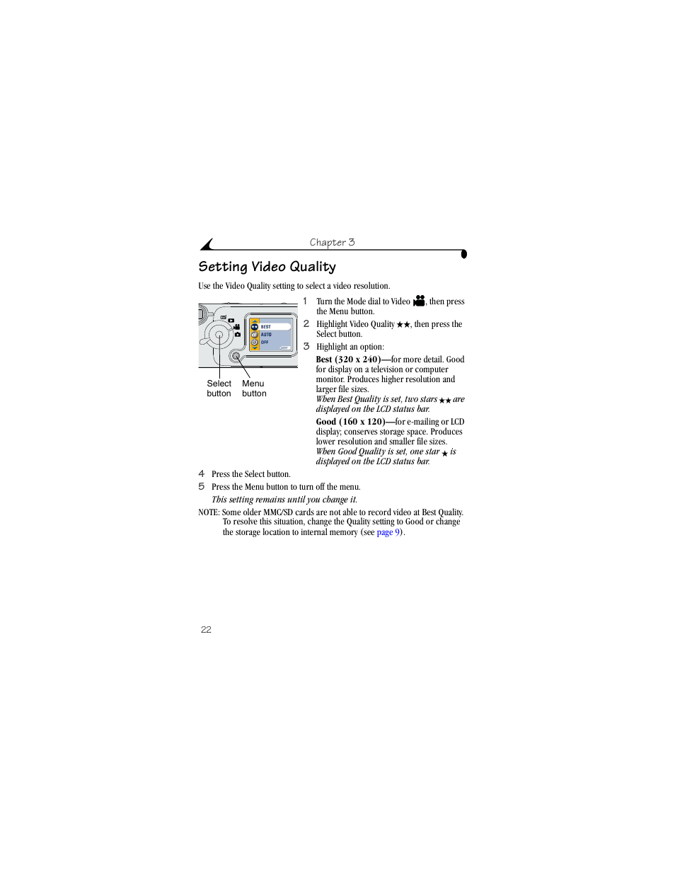 Setting video quality | Kodak LS420 User Manual | Page 32 / 90