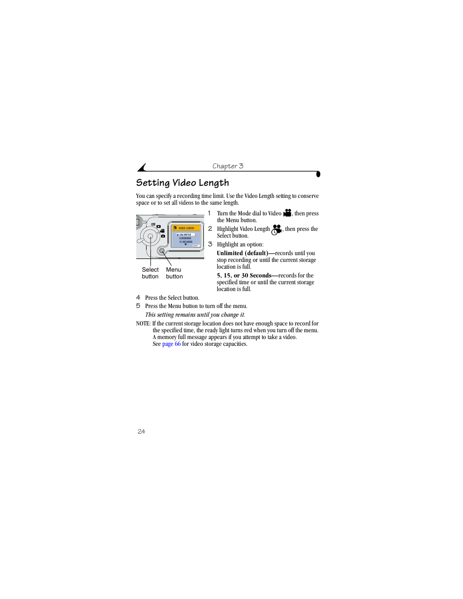 Setting video length | Kodak LS420 User Manual | Page 34 / 90